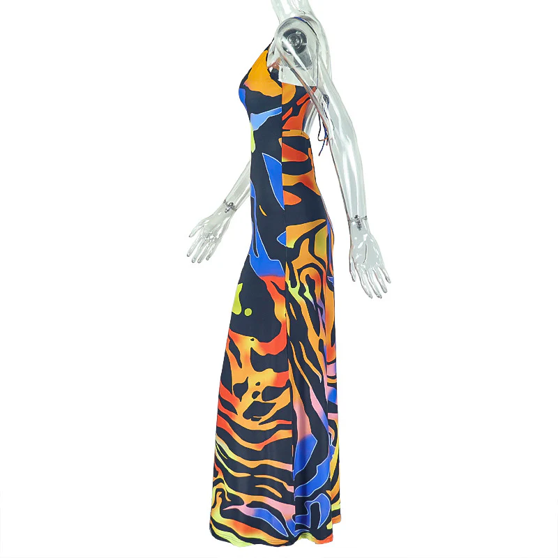 With Print Backless Halter Dress - Image 6