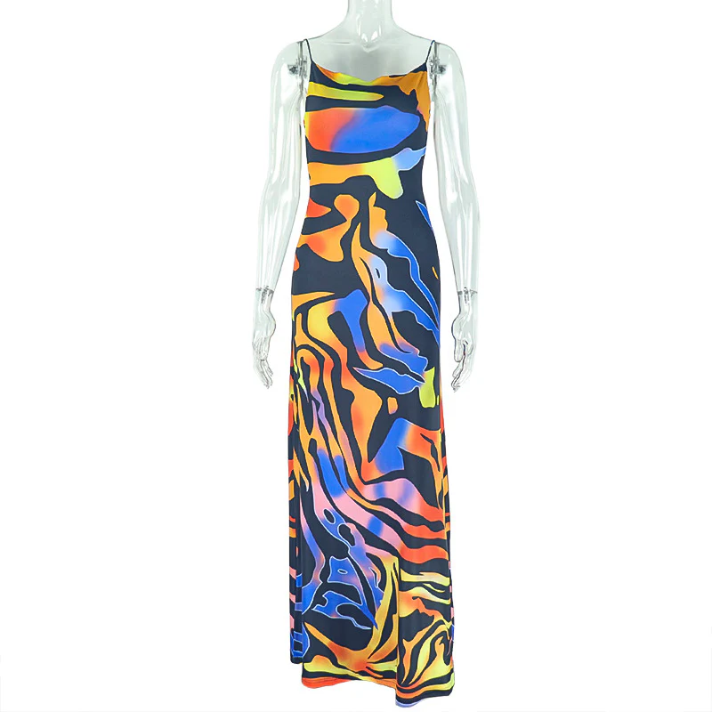With Print Backless Halter Dress - Image 7