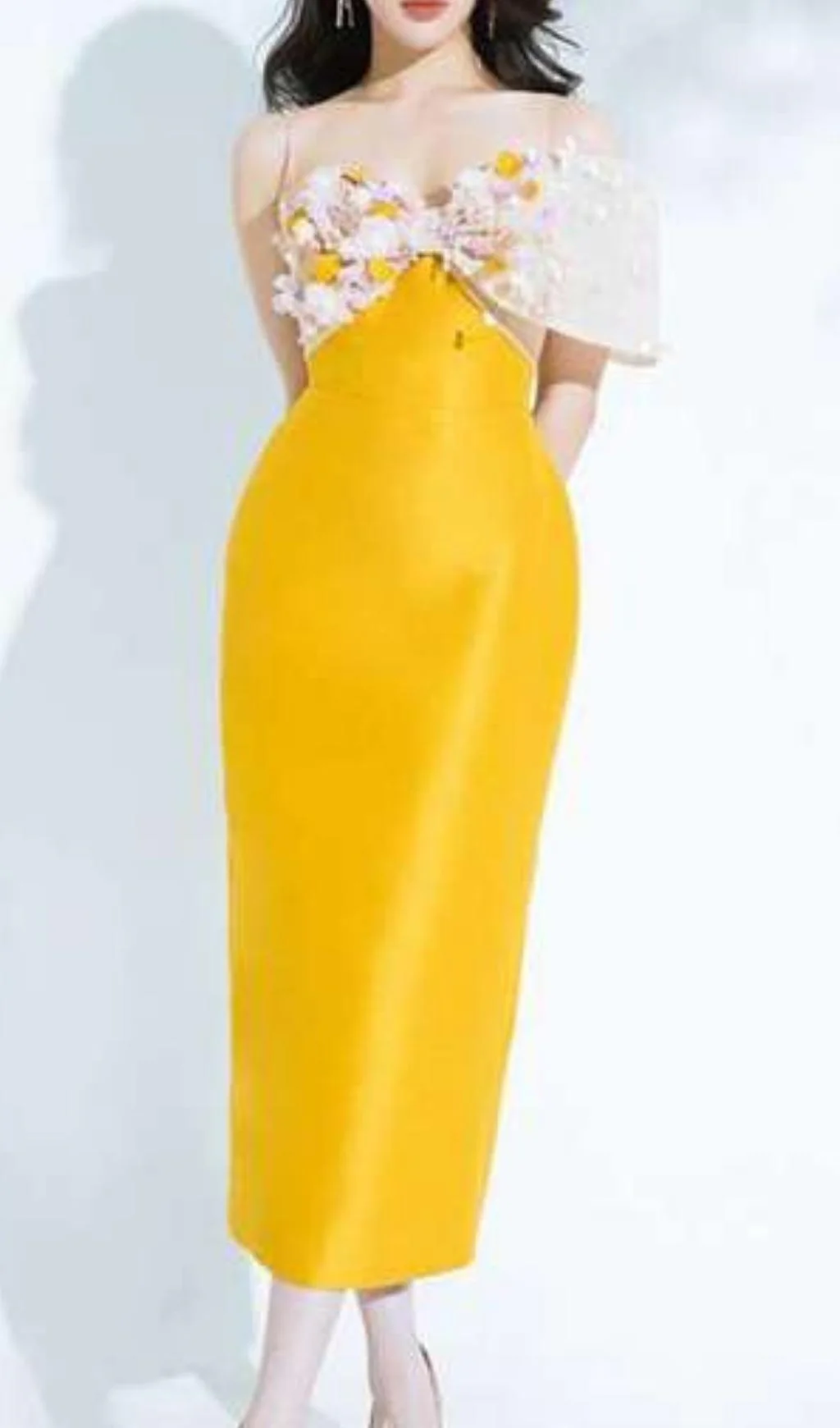 Yellow Flower ONE WORD LED Midi Dress - Image 3