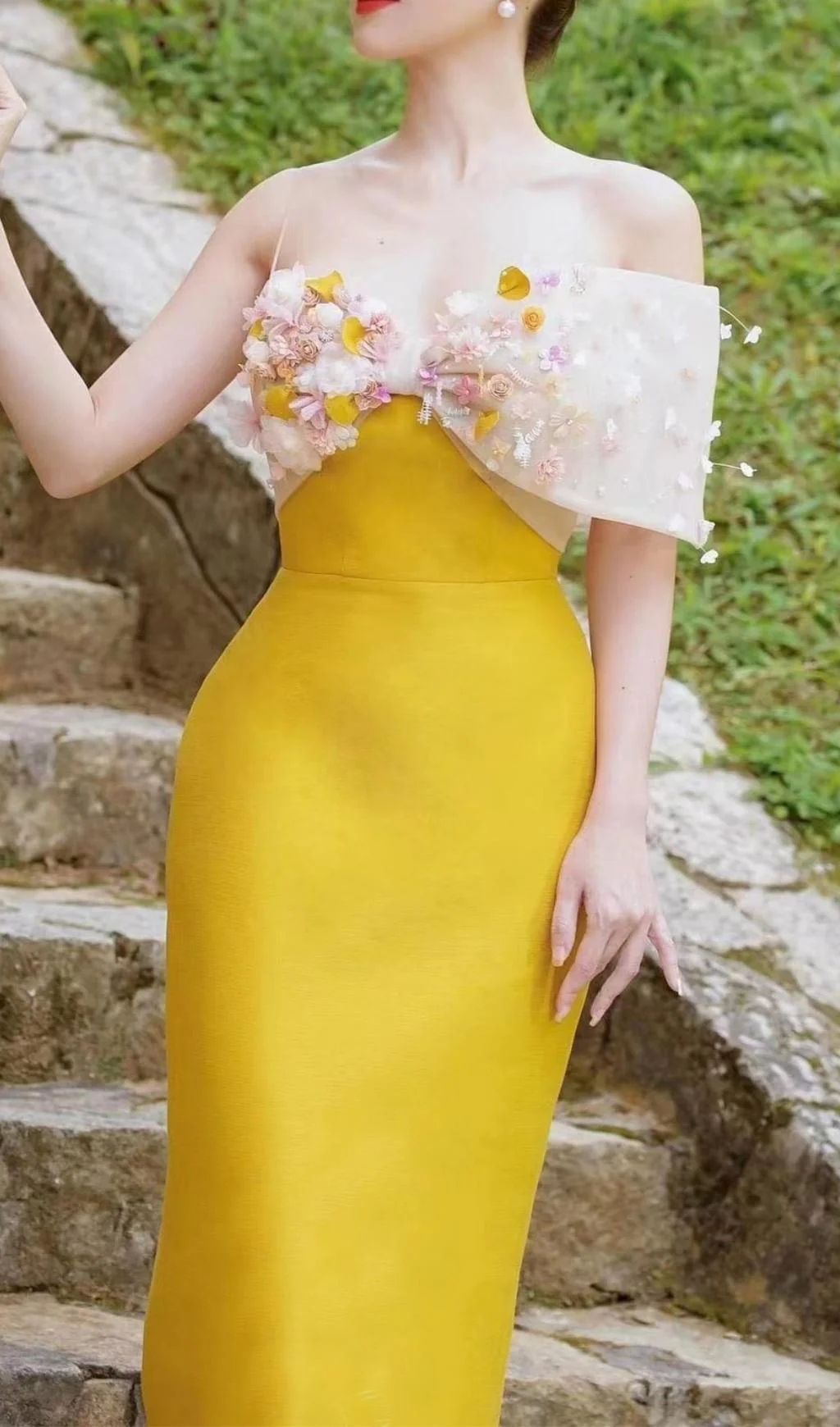 Yellow Flower ONE WORD LED Midi Dress - Image 4