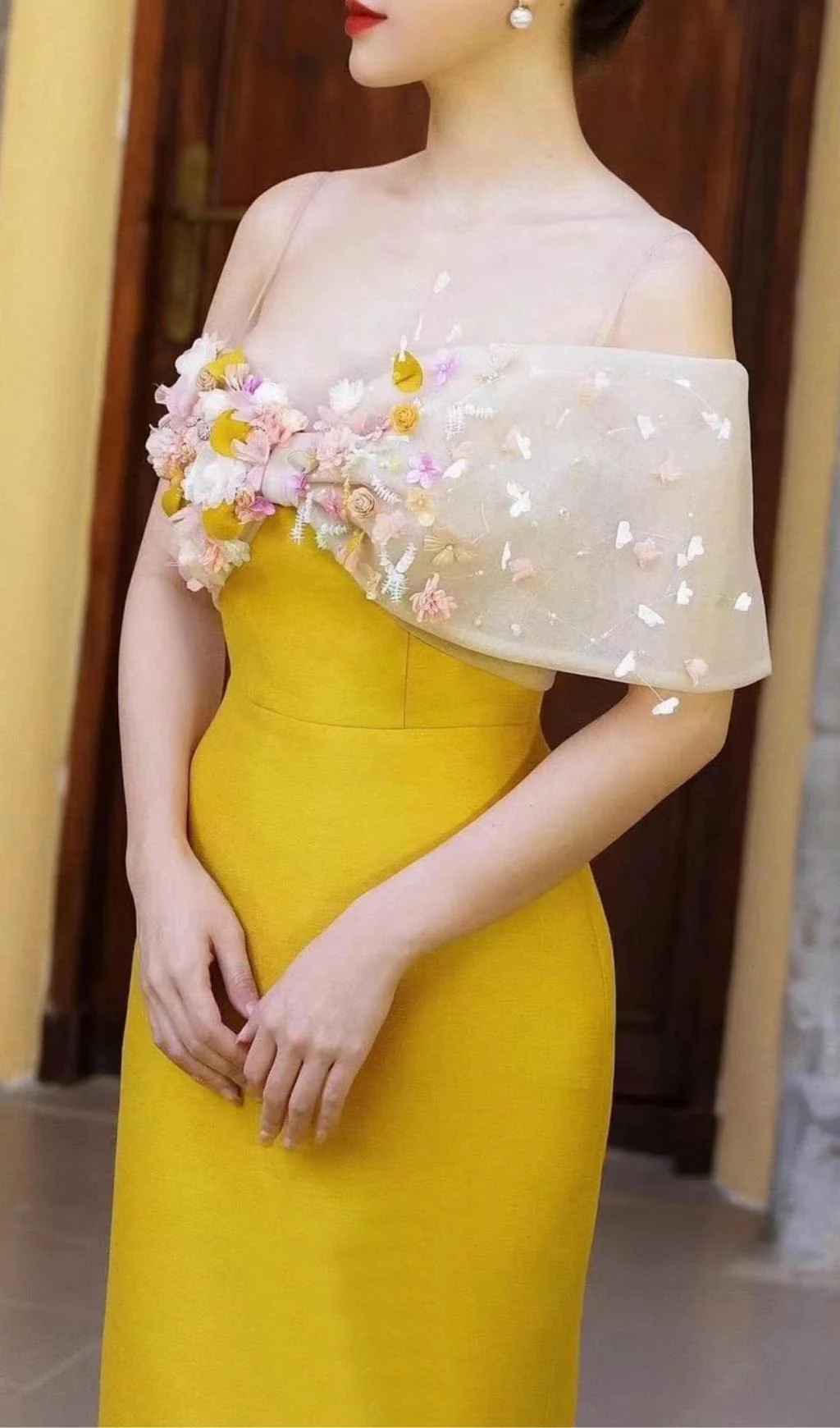 Yellow Flower ONE WORD LED Midi Dress - Image 5