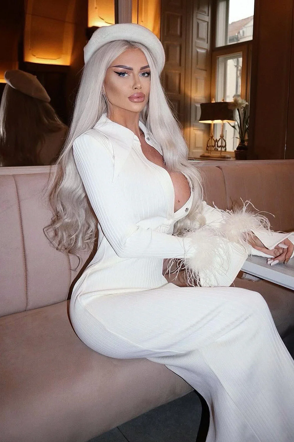 Yellow Long Sleeve STAnd COLLAR Feather Maxi Dress - Image 4