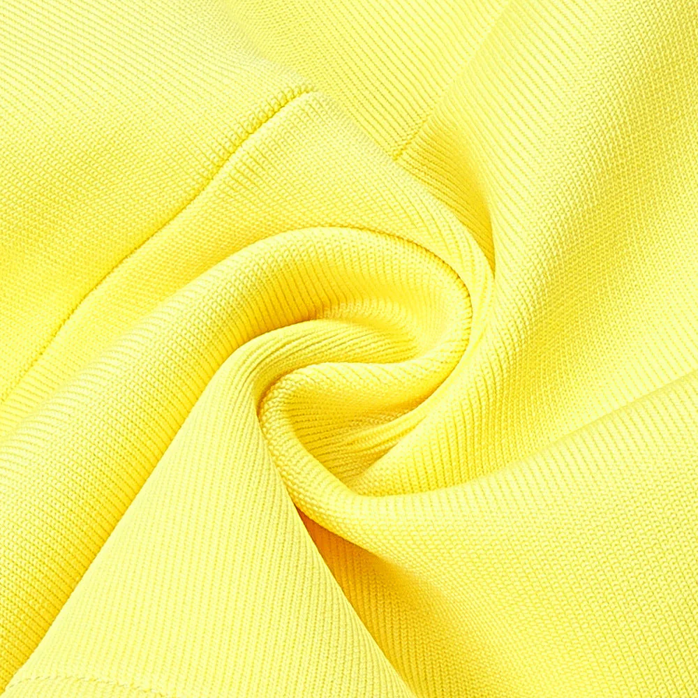 Yellow Strappy V Neck Midi Bandage Dress - Image 6