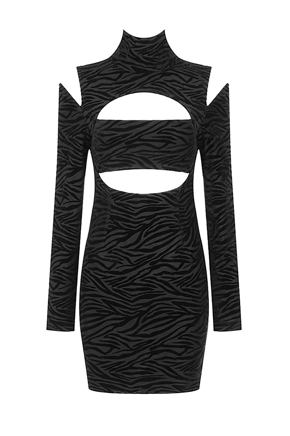 ZeBra Striped Turtle Neck Hollow Out Long Sleeves Dress - Image 10