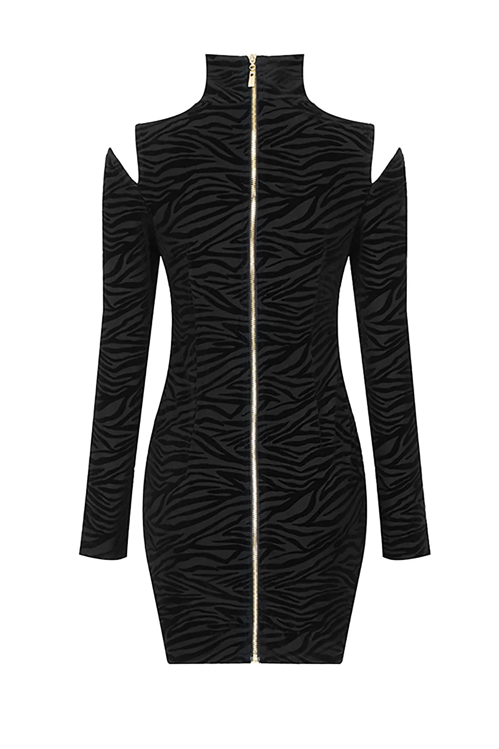 ZeBra Striped Turtle Neck Hollow Out Long Sleeves Dress - Image 5